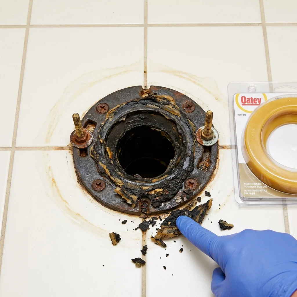 Failed wax ring showing water seepage at the base of a toilet in a Sewickley, PA home