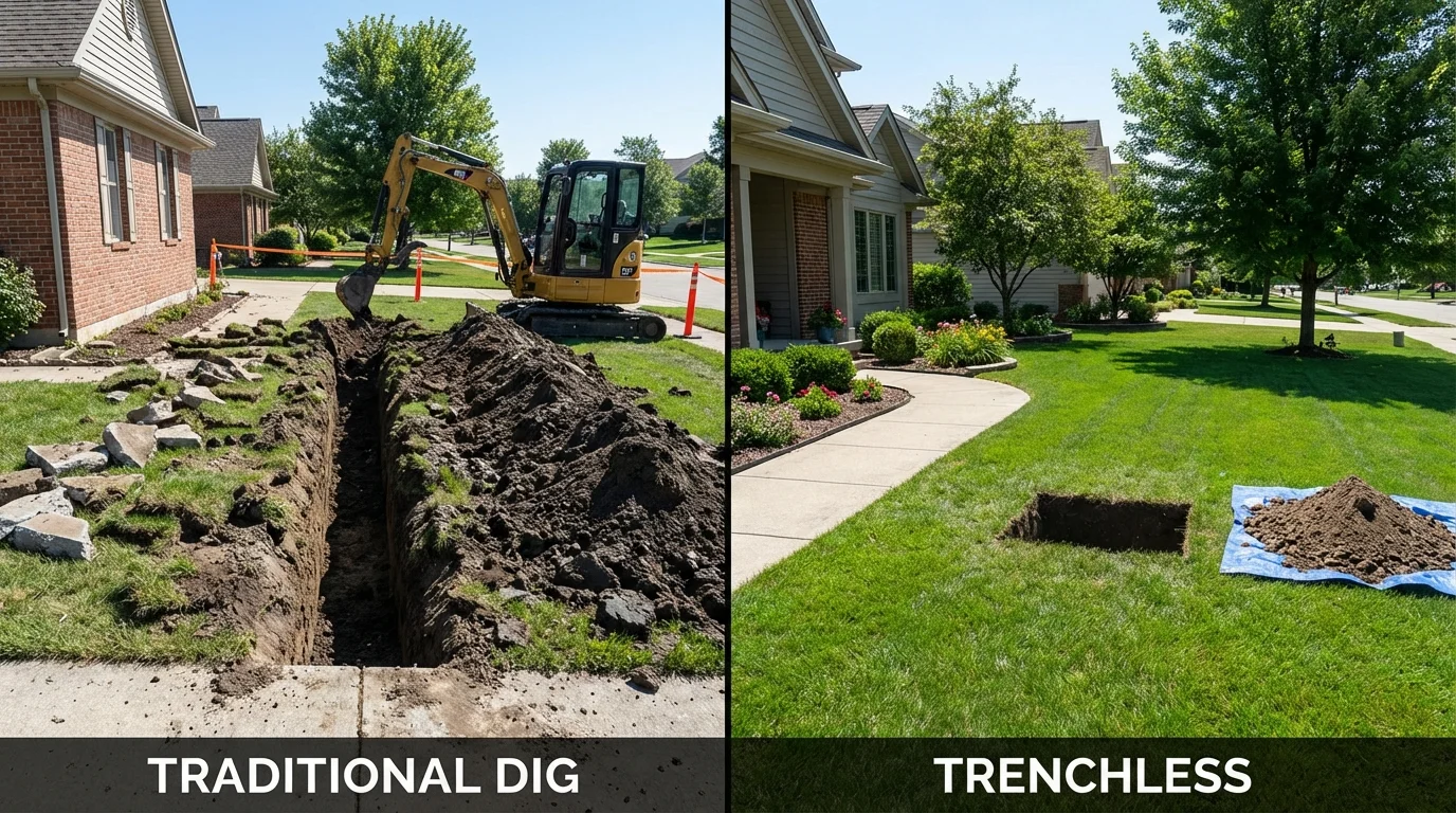 Trenchless sewer repair with minimal yard damage versus traditional excavation in Sewickley, PA